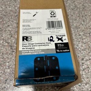 Reliabilt Matte Black Door Hinge Contractor Pack, 12 Hinges, New in Box